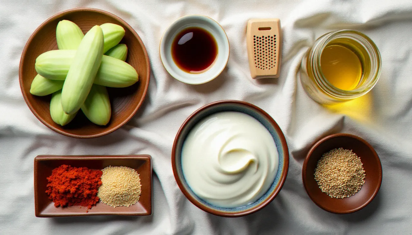 Vue de dessus des condiments japonais utilisés dans la cuisine de type fujin macon — miso blanc, wasabi frais, shichimi et sauce ponzu sur tissu en lin