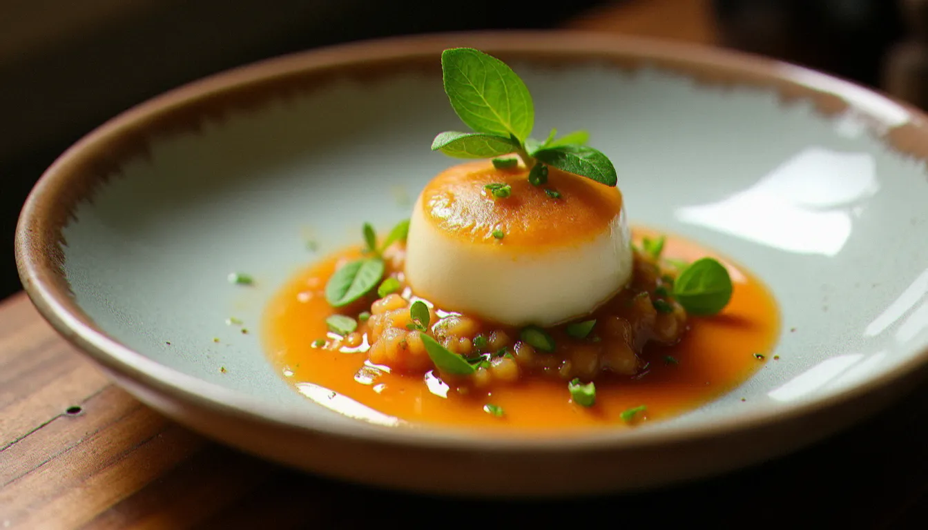 Quenelle de sandre sauce Nantua sur assiette en céramique rustique dans un bistrot bourguignon de Mâcon, plat typique du terroir local