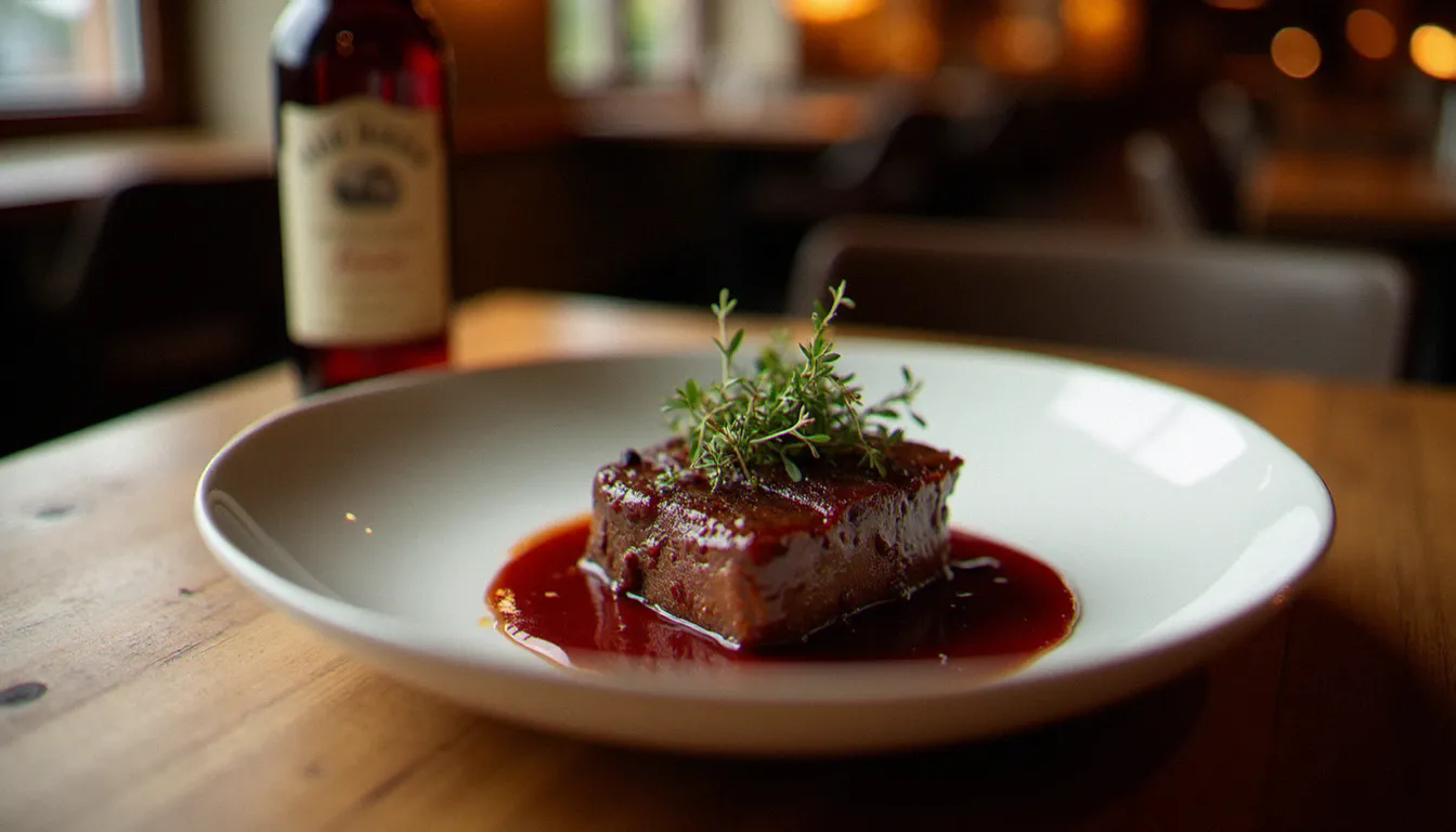 Joue de bœuf braisée au Mâcon rouge servie dans un restaurant bistronomique, illustrant l'étincelle Mâcon et sa cuisine de saison