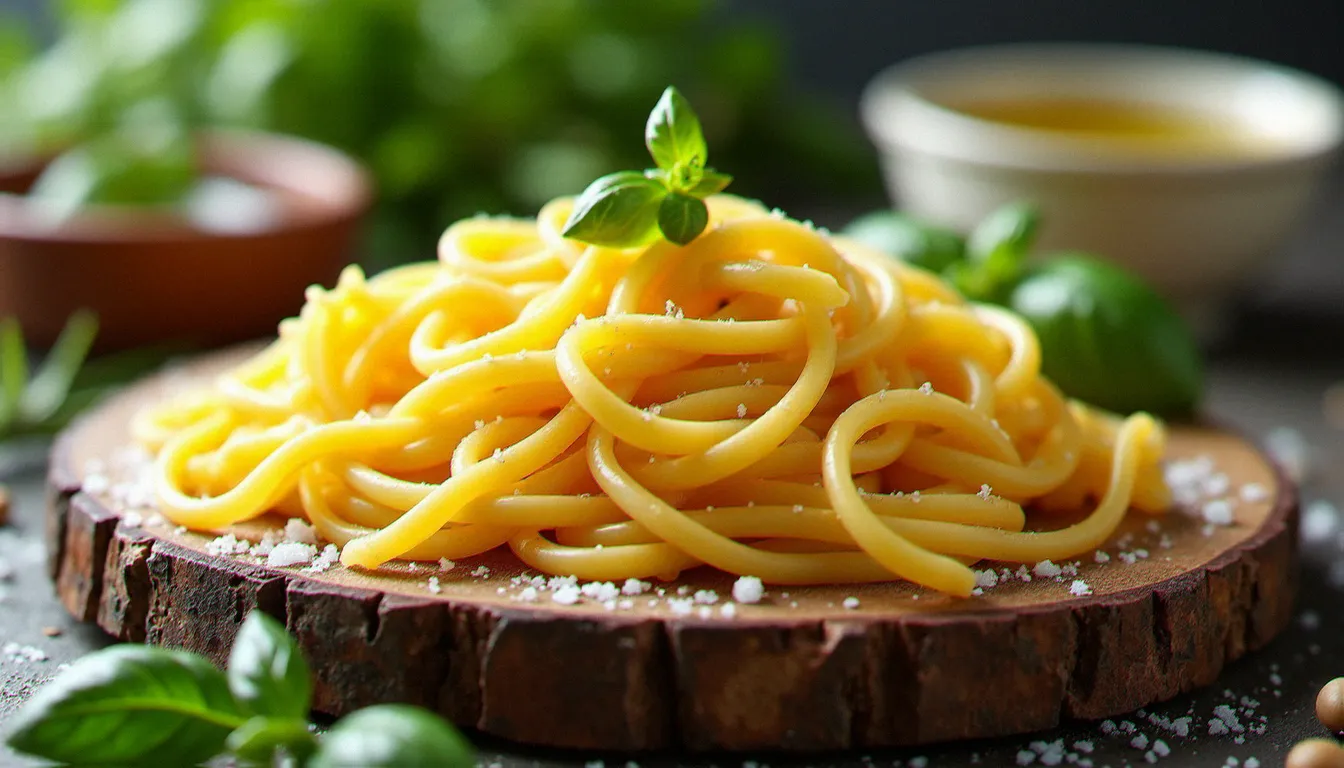 Assiette de pâtes fraîches maison avec herbes aromatiques et huile d'olive, cuisine méditerranéenne de saison